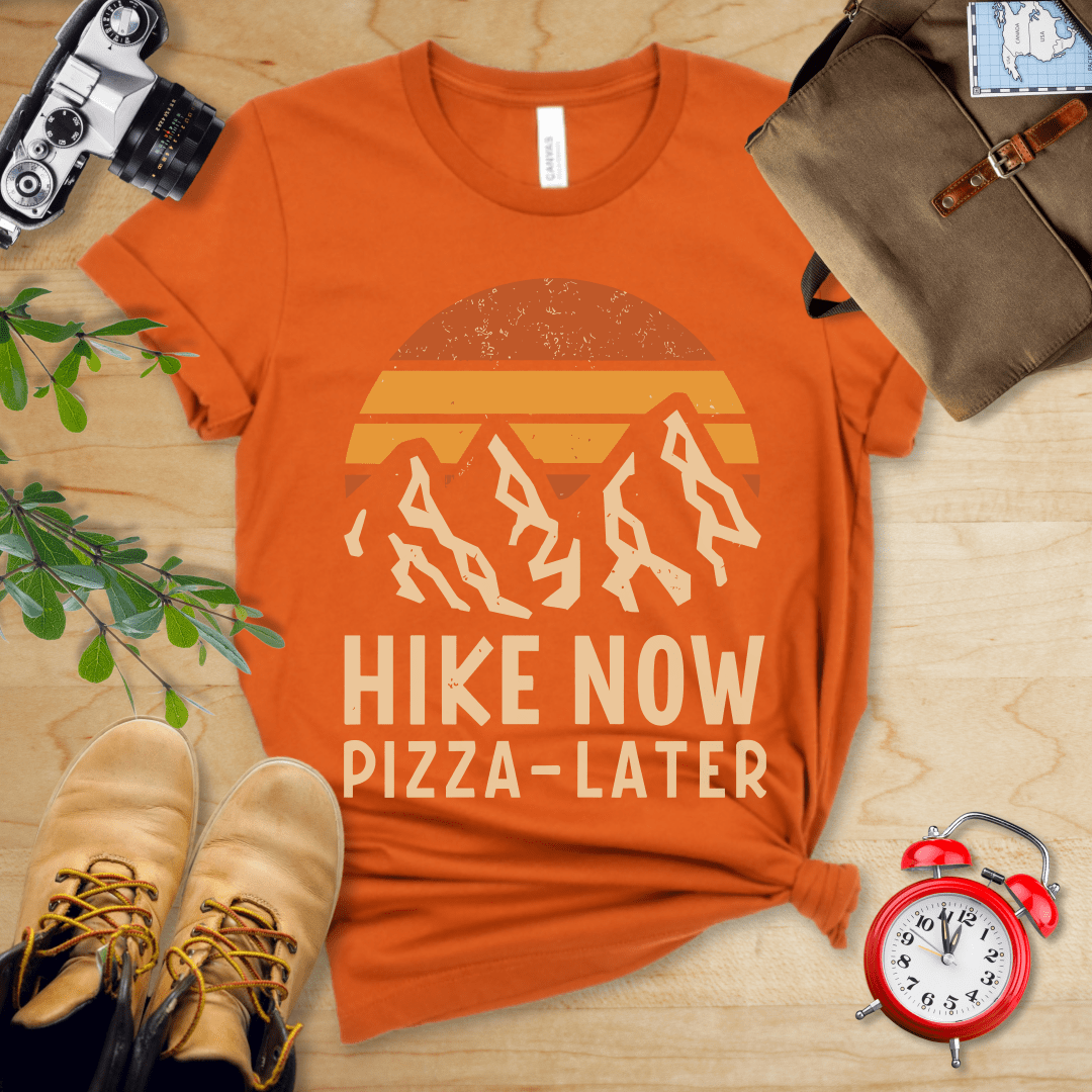 Printify T-Shirt Autumn / S Hike Now Pizza Later