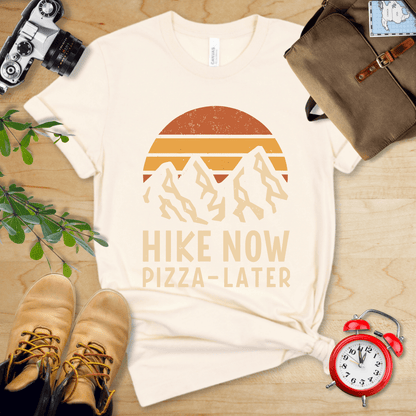 Printify T-Shirt Natural / S Hike Now Pizza Later