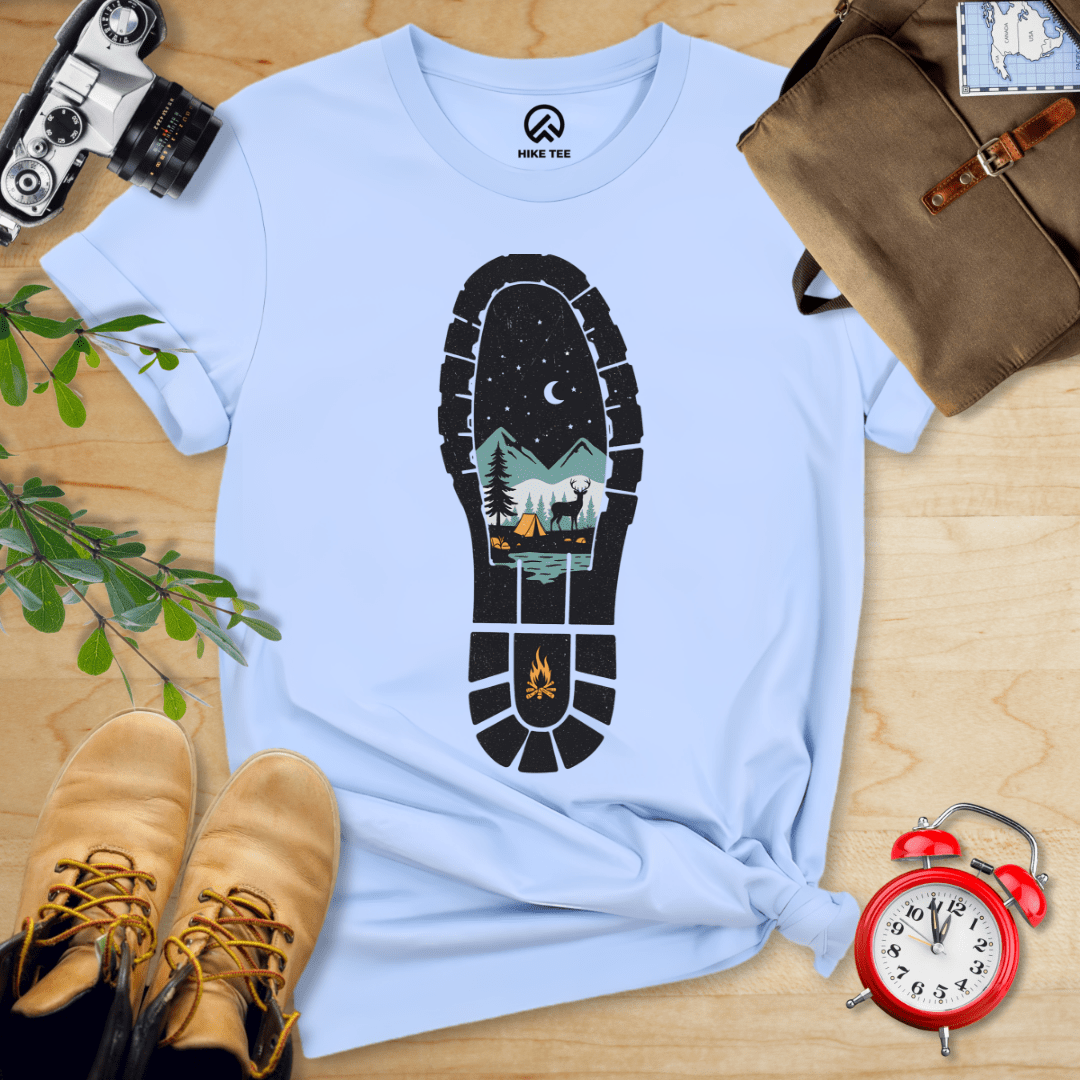 Hike Tee T-Shirt Baby Blue / S Hiking Boot Print Shirt