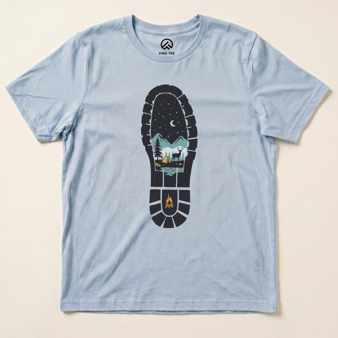 Hiking Boot Print Shirt Hike Tee T-Shirt Baby Blue / S