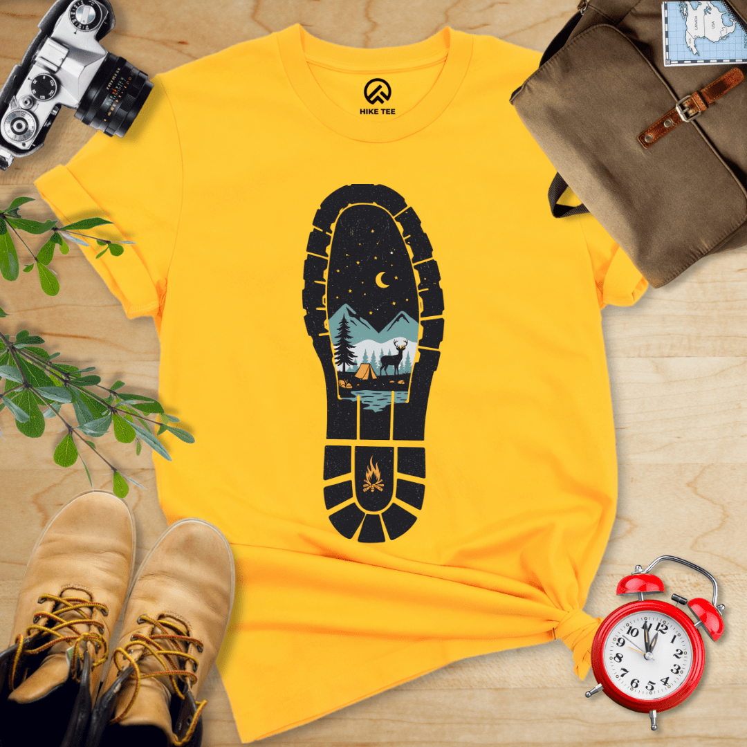 Hike Tee T-Shirt Gold / S Hiking Boot Print Shirt