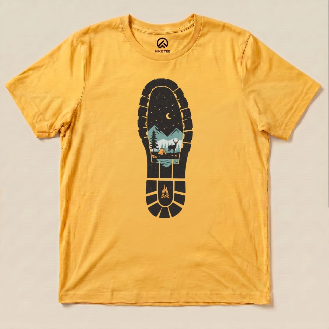 Hiking Boot Print Shirt Hike Tee T-Shirt Gold / S