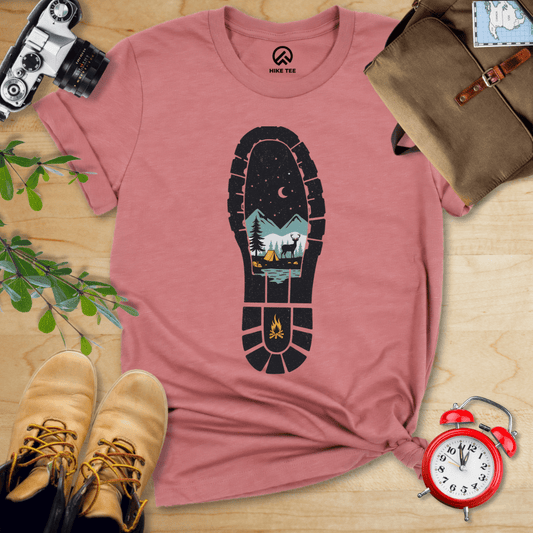 Hike Tee T-Shirt Heather Mauve / S Hiking Boot Print Shirt