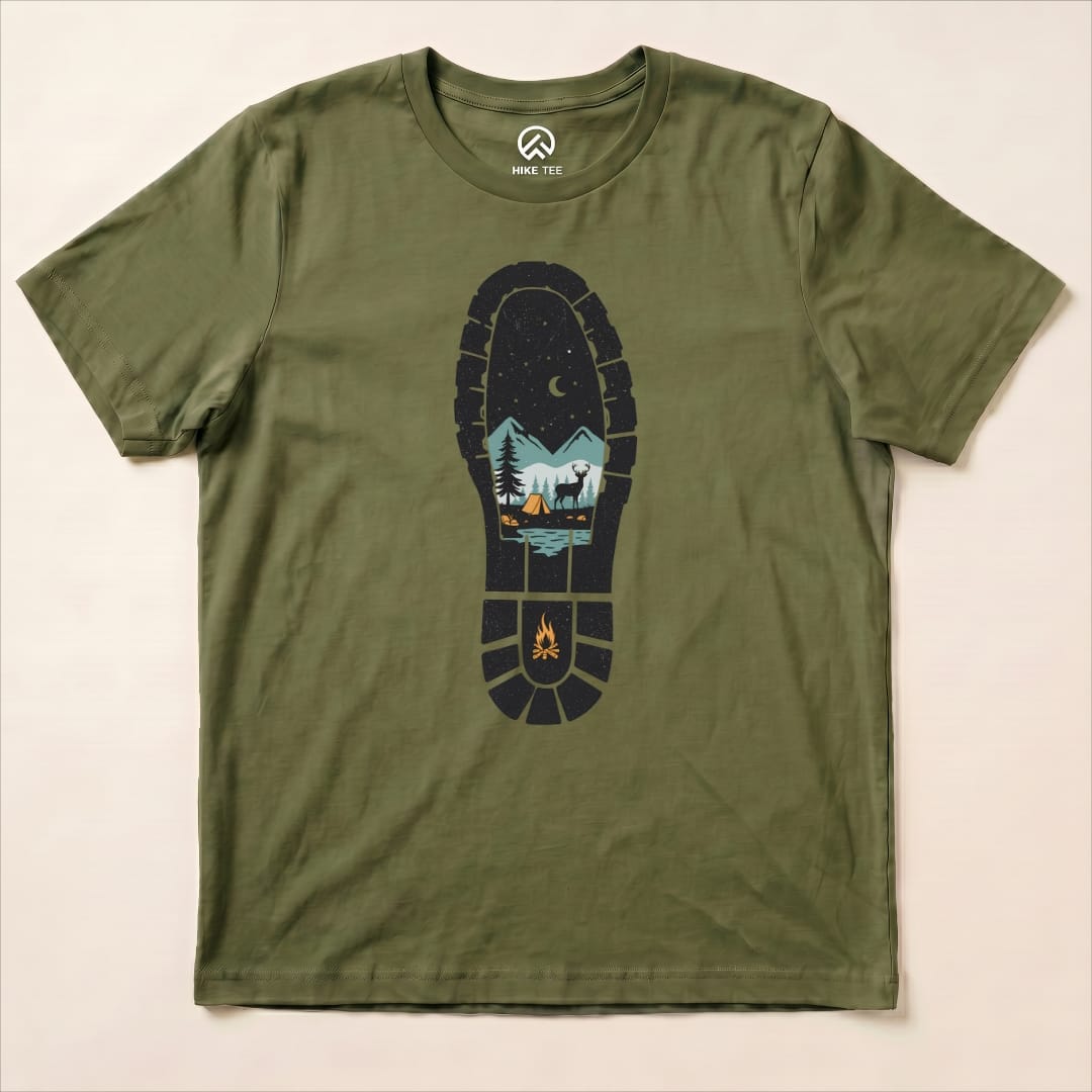 Hiking Boot Print Shirt Hike Tee T-Shirt Military Green / S