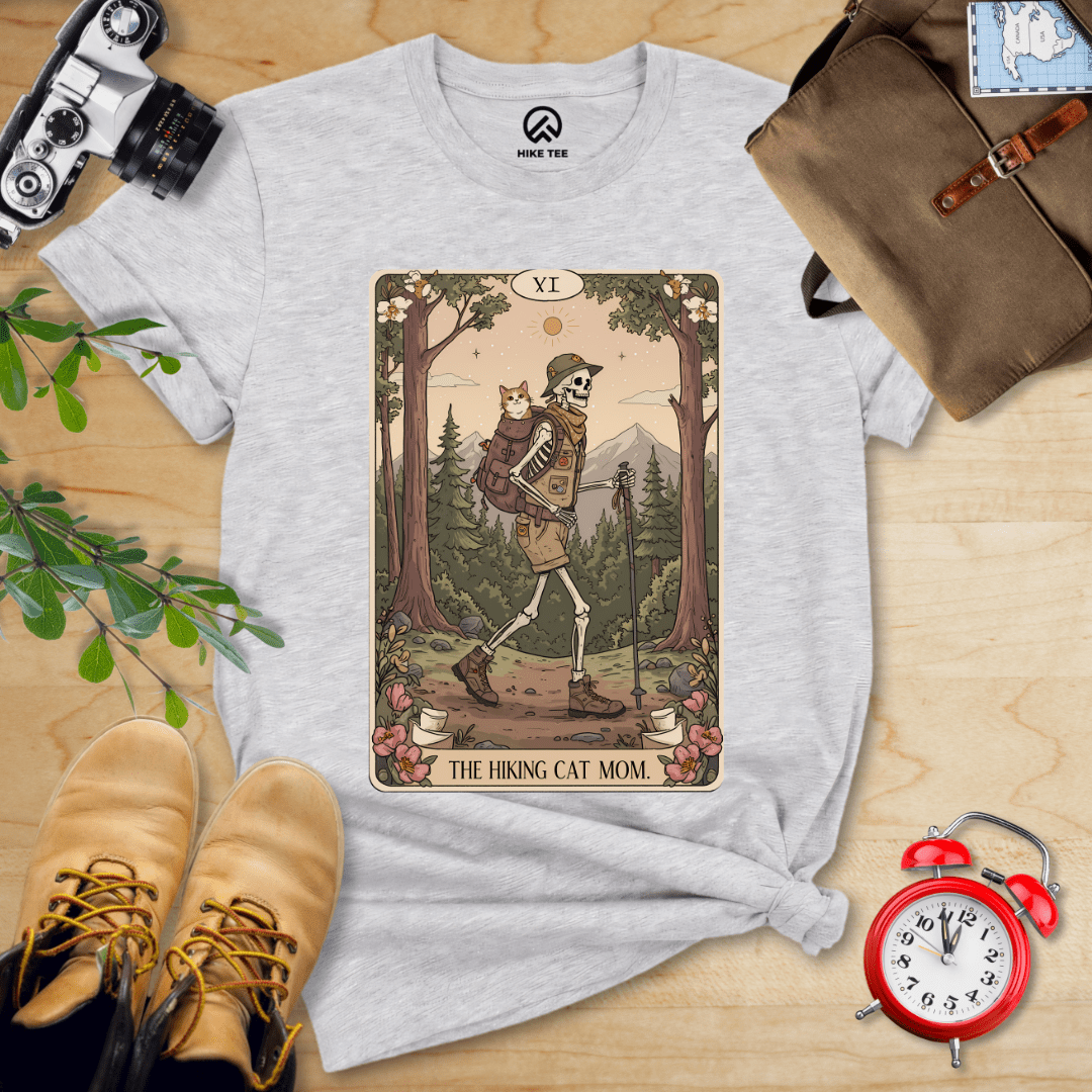 Hike Tee T-Shirt Athletic Heather / S Hiking Cat Mom Tarrot Card Shirt