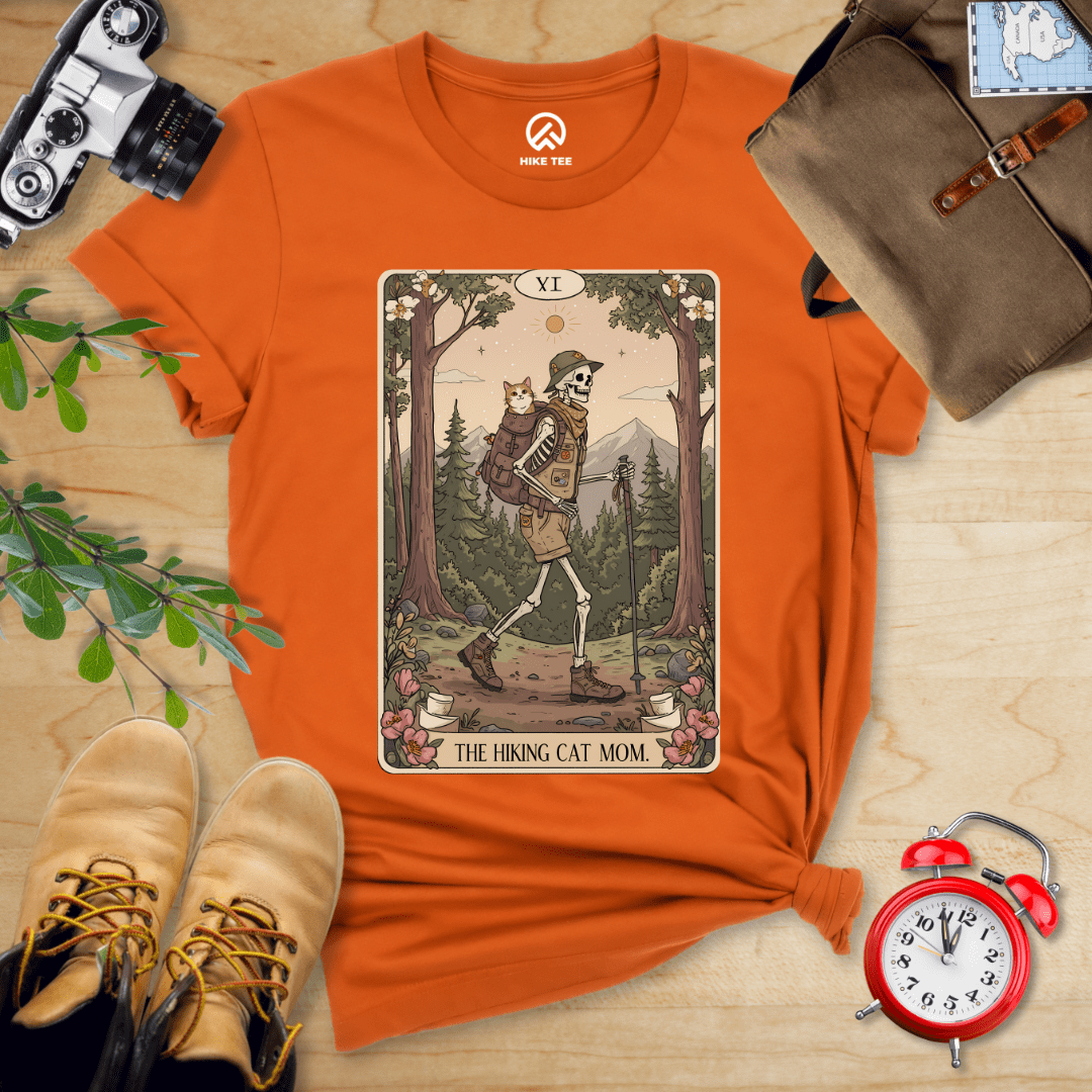 Hike Tee T-Shirt Autumn / S Hiking Cat Mom Tarrot Card Shirt