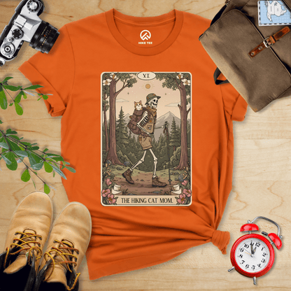 Hike Tee T-Shirt Autumn / S Hiking Cat Mom Tarrot Card Shirt