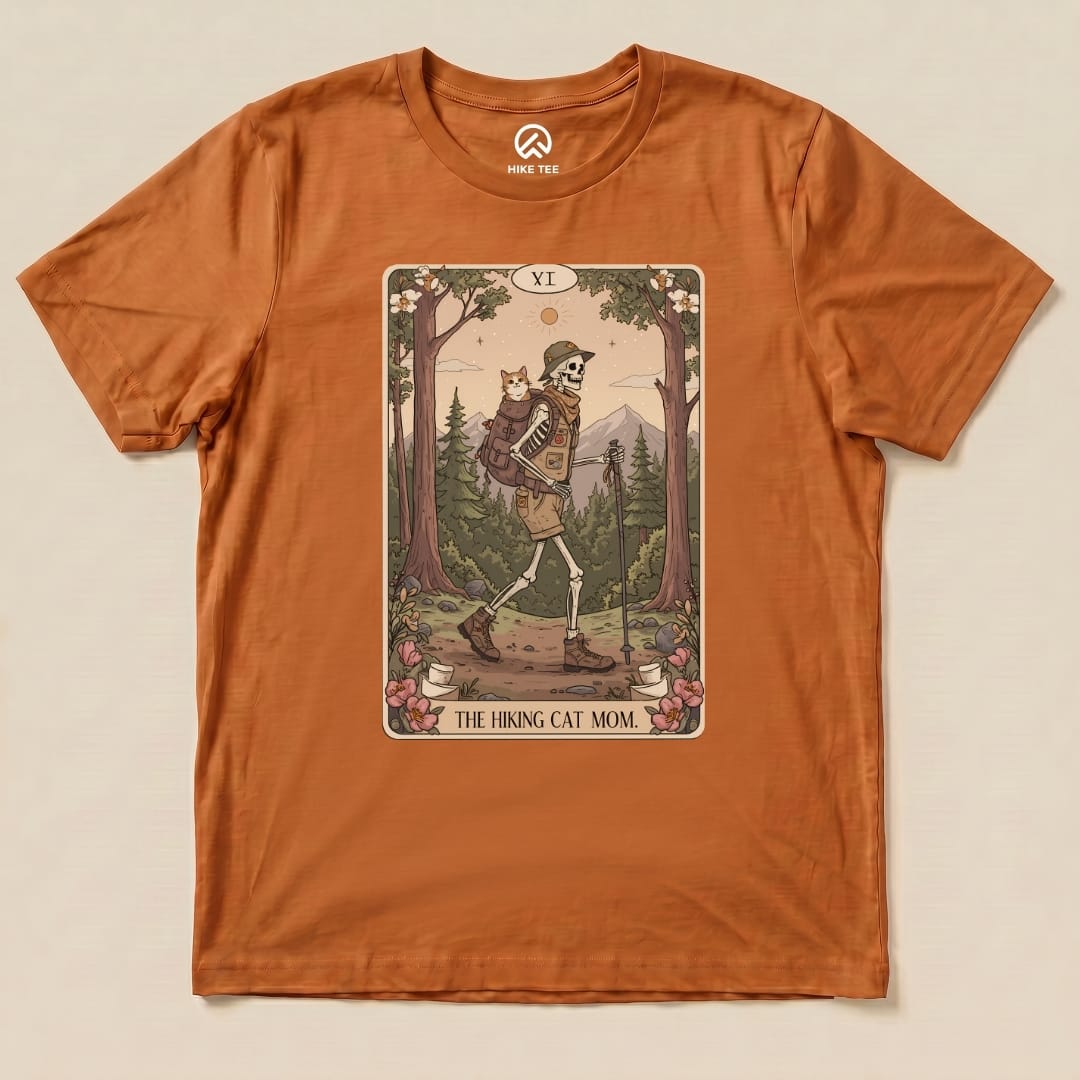 Hike Tee T-Shirt Autumn / S Hiking Cat Mom Tarrot Card Shirt