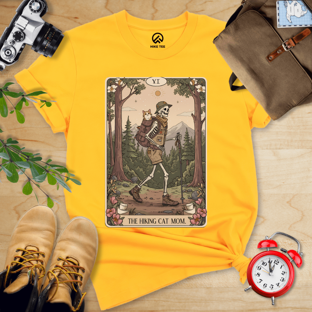 Hike Tee T-Shirt Gold / S Hiking Cat Mom Tarrot Card Shirt