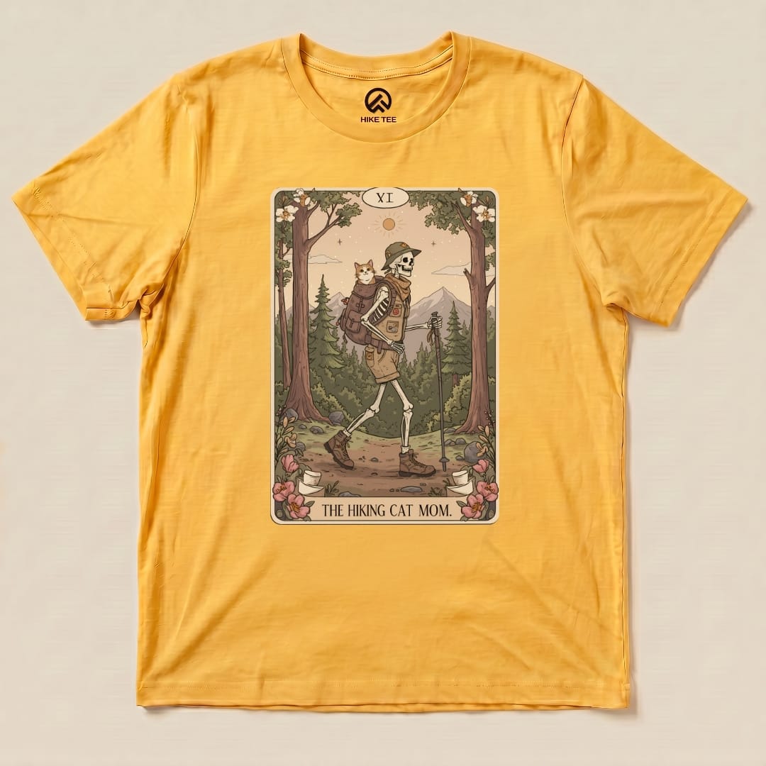 Hike Tee T-Shirt Gold / S Hiking Cat Mom Tarrot Card Shirt