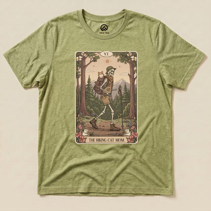 Hike Tee T-Shirt Heather Green / S Hiking Cat Mom Tarrot Card Shirt