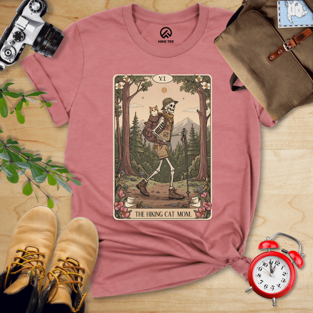 Hike Tee T-Shirt Heather Mauve / S Hiking Cat Mom Tarrot Card Shirt