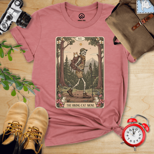 Hike Tee T-Shirt Heather Mauve / S Hiking Cat Mom Tarrot Card Shirt