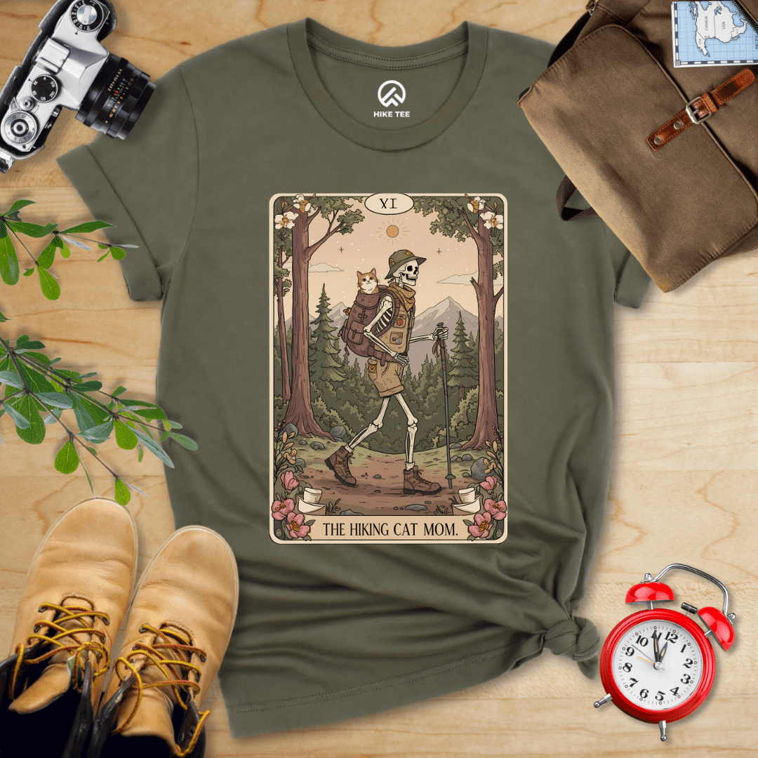 Hike Tee T-Shirt Military Green / S Hiking Cat Mom Tarrot Card Shirt