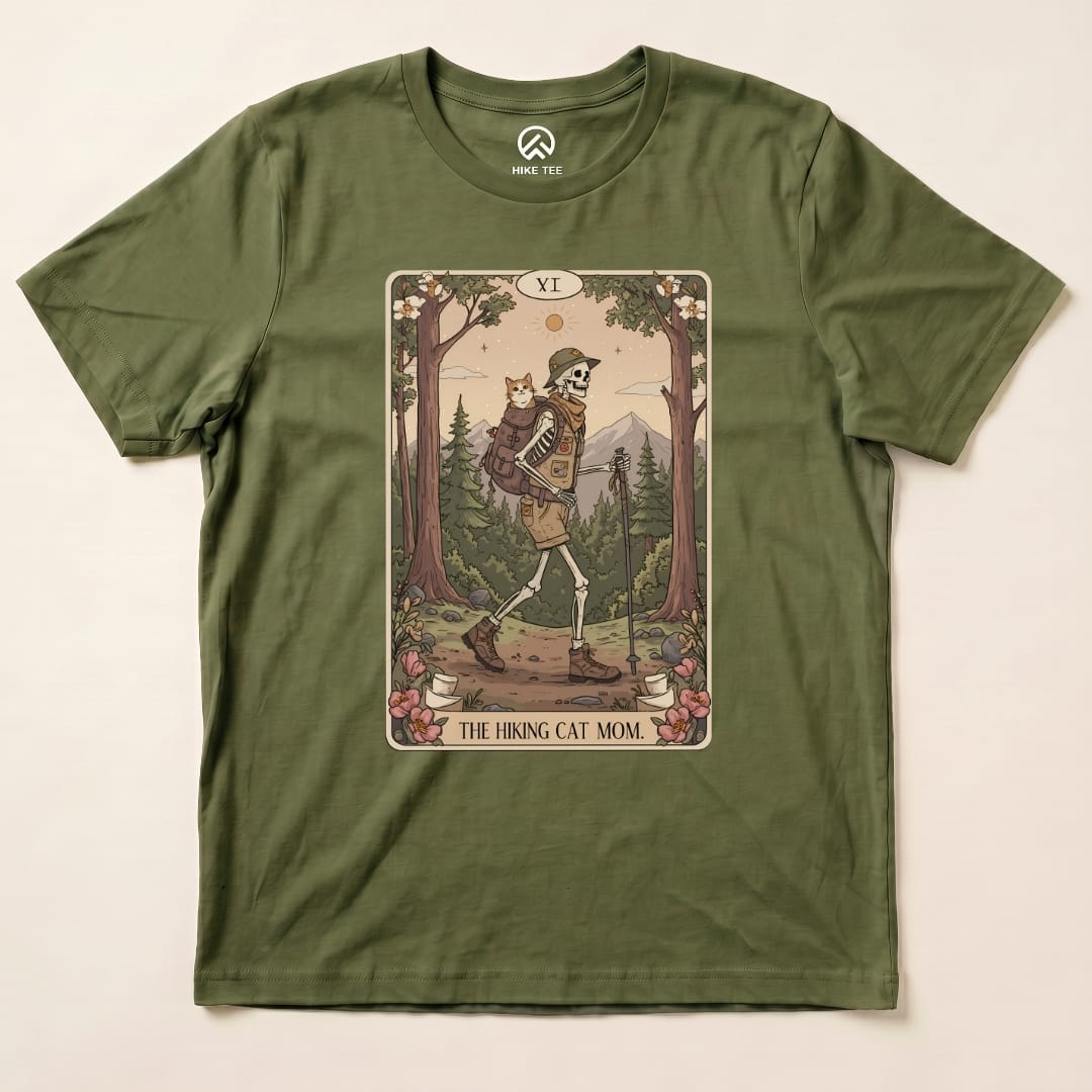 Hike Tee T-Shirt Military Green / S Hiking Cat Mom Tarrot Card Shirt