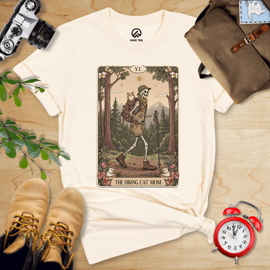 Hike Tee T-Shirt Natural / S Hiking Cat Mom Tarrot Card Shirt