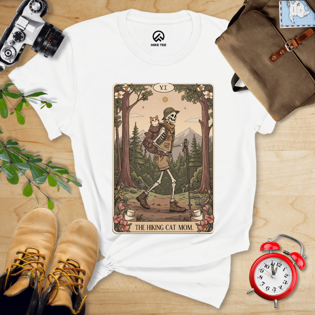 Hike Tee T-Shirt White / S Hiking Cat Mom Tarrot Card Shirt