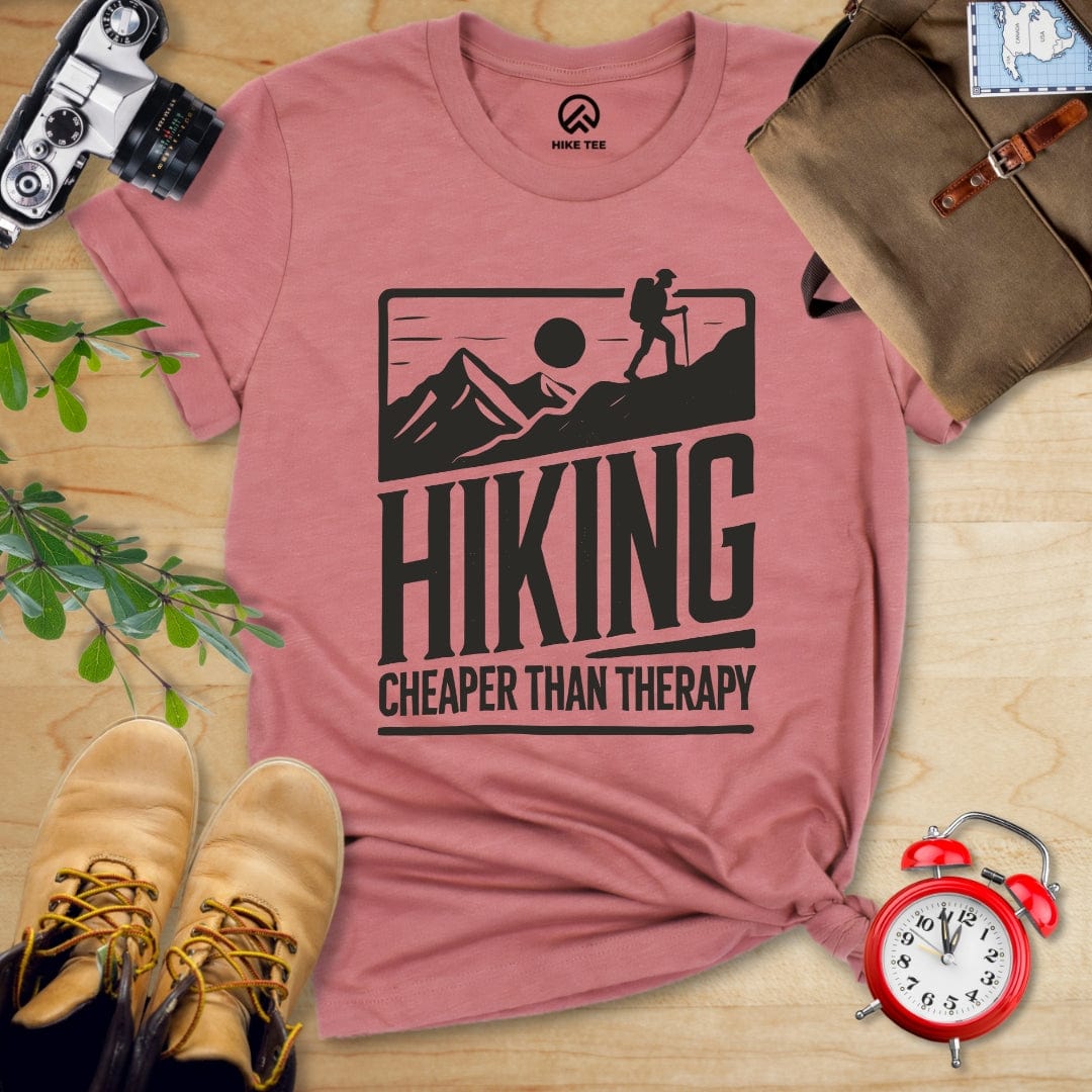 Hike Tee T-Shirt Heather Mauve / S Hiking Cheaper Than Therapy Shirt