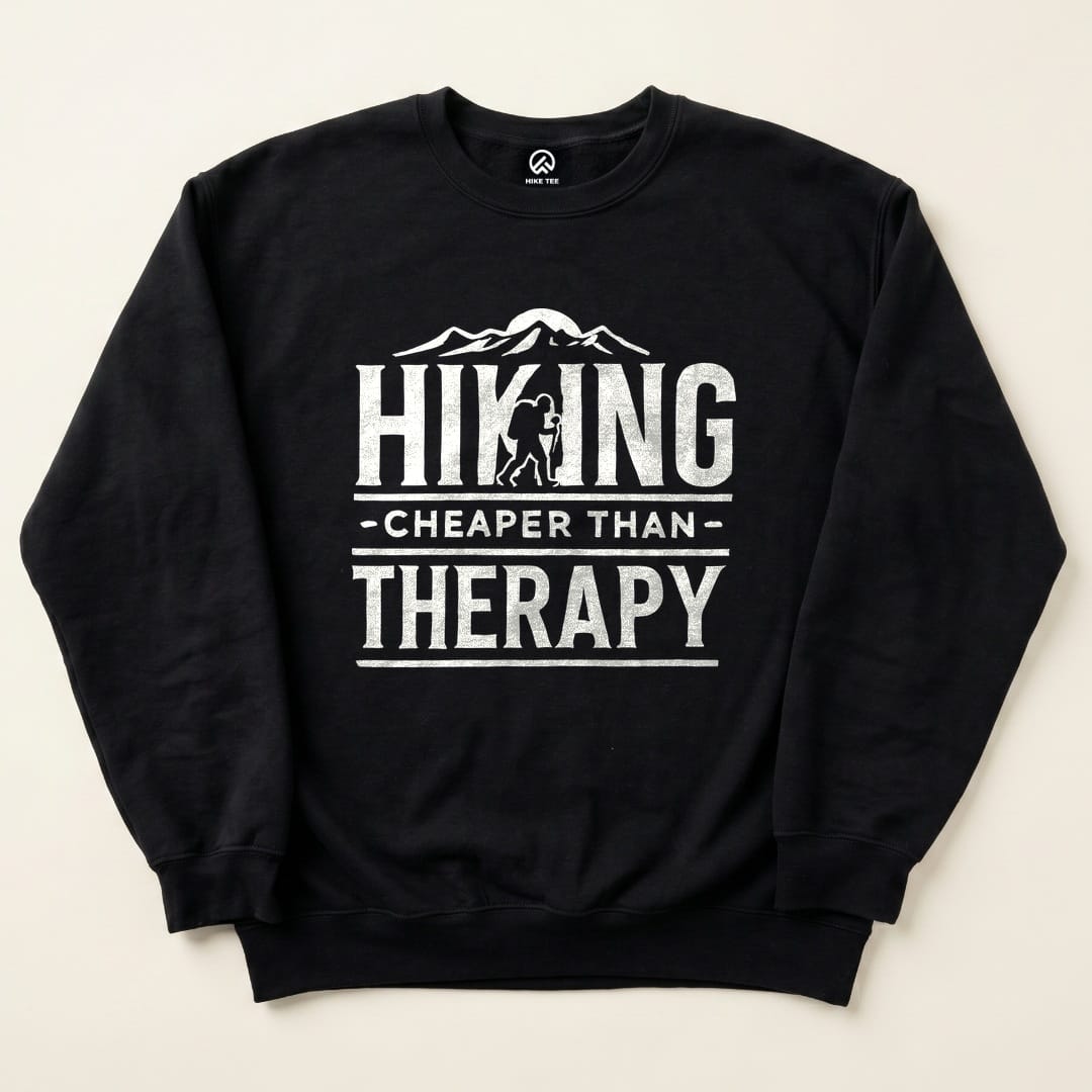 Hiking Cheaper Than Therapy Sweatshirt - Black