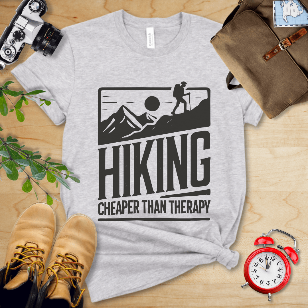 Printify T-Shirt Athletic Heather / S Hiking Cheaper Than Therapy