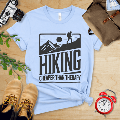 Printify T-Shirt Baby Blue / S Hiking Cheaper Than Therapy