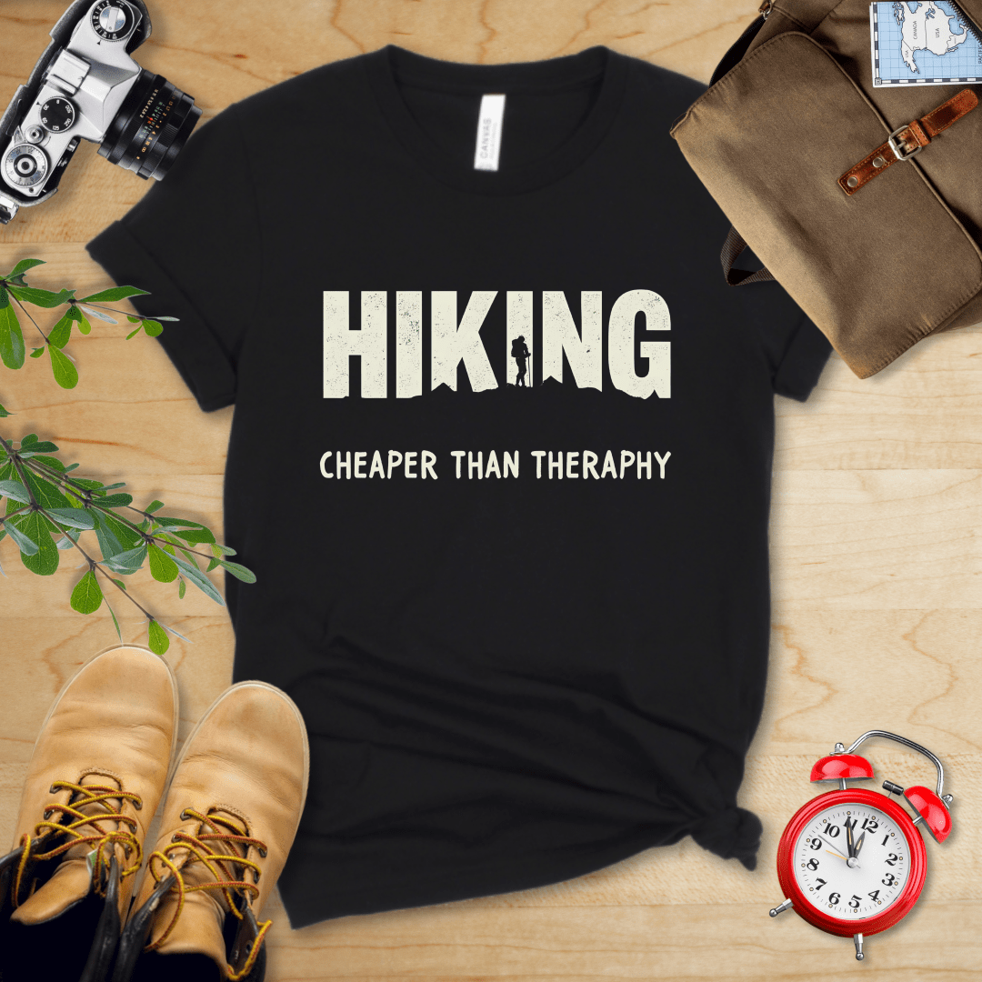 Printify T-Shirt Black / S Hiking - Cheaper Than Therapy