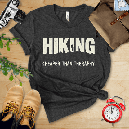 Printify T-Shirt Dark Grey Heather / S Hiking - Cheaper Than Therapy