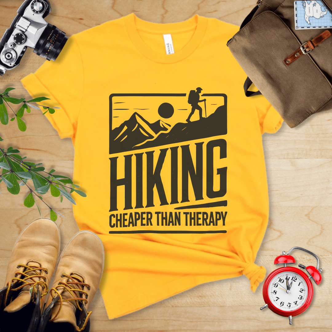 Printify T-Shirt Gold / S Hiking Cheaper Than Therapy