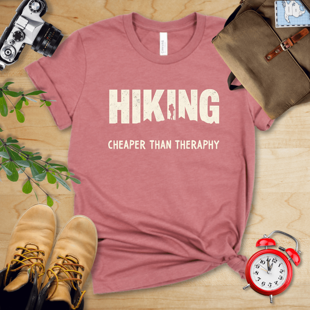 Printify T-Shirt Heather Mauve / S Hiking - Cheaper Than Therapy