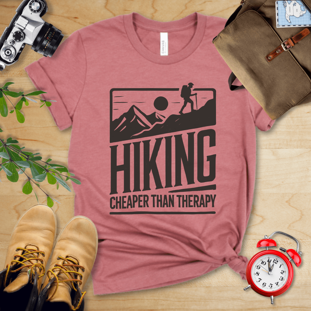 Printify T-Shirt Heather Mauve / S Hiking Cheaper Than Therapy