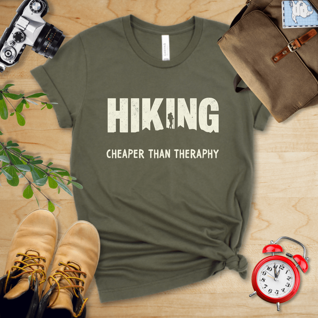 Printify T-Shirt Military Green / S Hiking - Cheaper Than Therapy