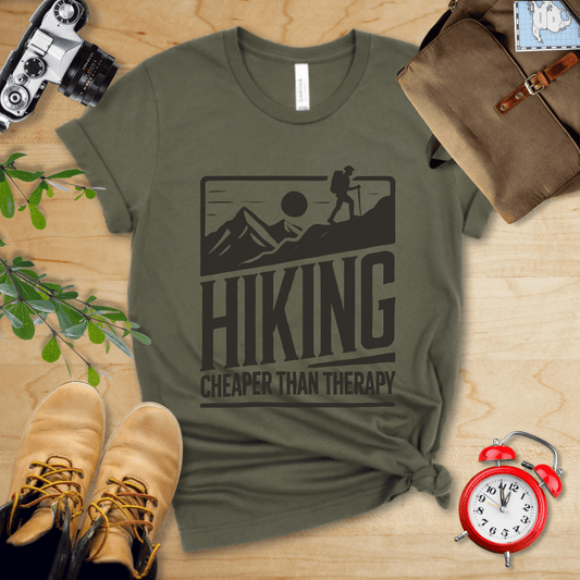 Printify T-Shirt Military Green / S Hiking Cheaper Than Therapy