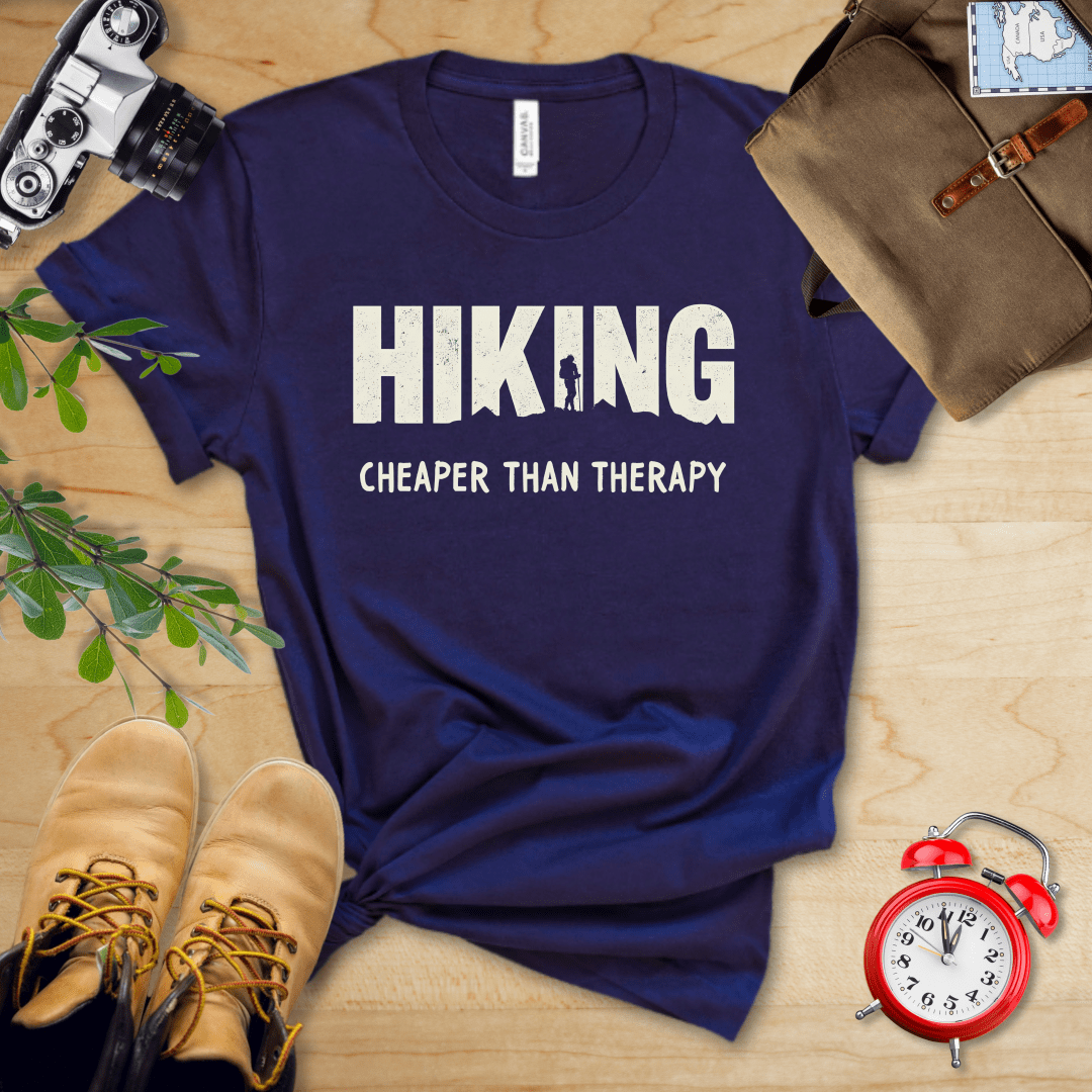 Printify T-Shirt Navy / S Hiking - Cheaper Than Therapy