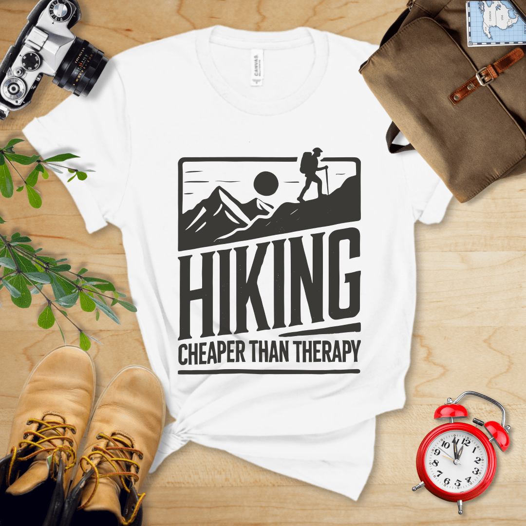 Printify T-Shirt White / S Hiking Cheaper Than Therapy