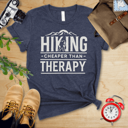 Printify T-Shirt Heather Navy / S Hiking Cheaper Then Therapy Shirt