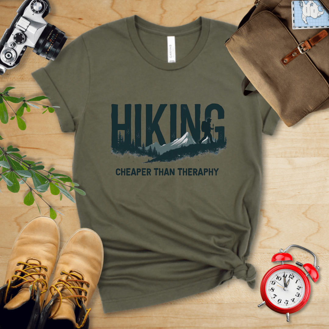 Printify T-Shirt Military Green / S Hiking - Cheaper then Therapy Shirt