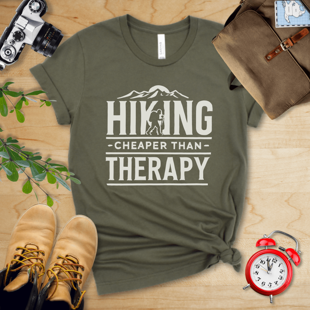 Printify T-Shirt Military Green / S Hiking Cheaper Then Therapy Shirt