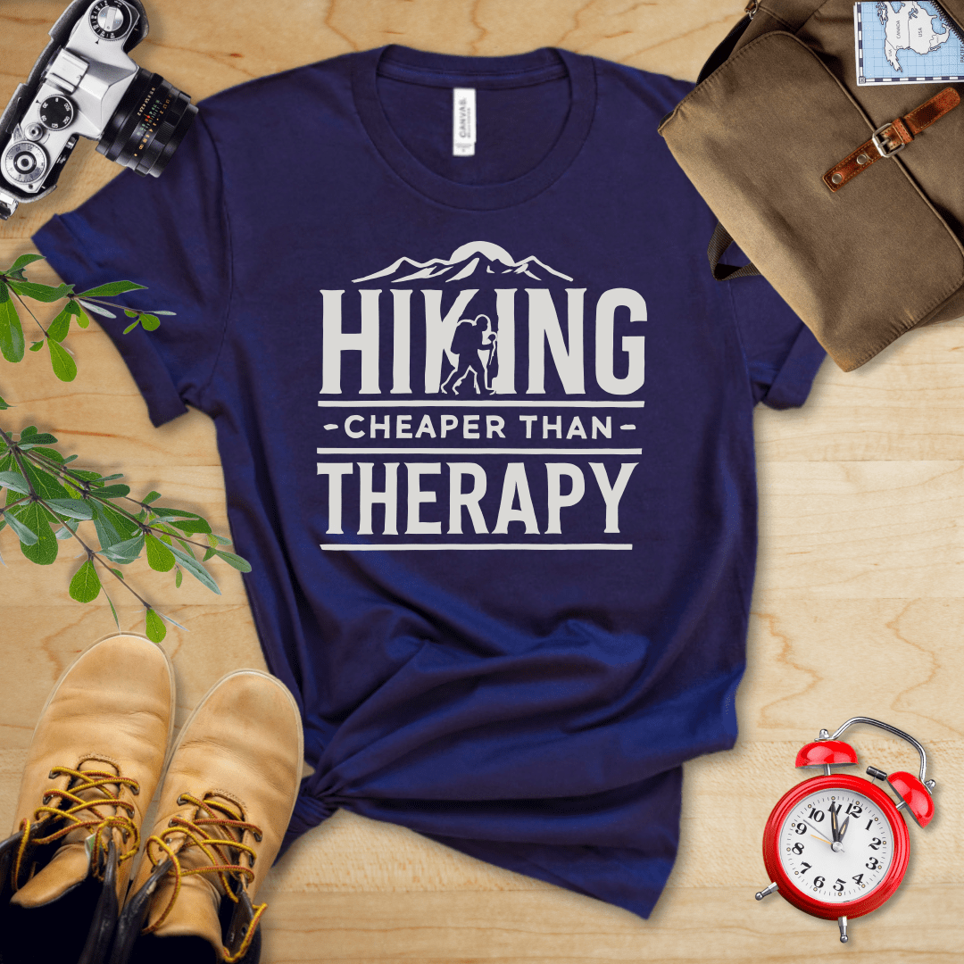 Printify T-Shirt Navy / S Hiking Cheaper Then Therapy Shirt