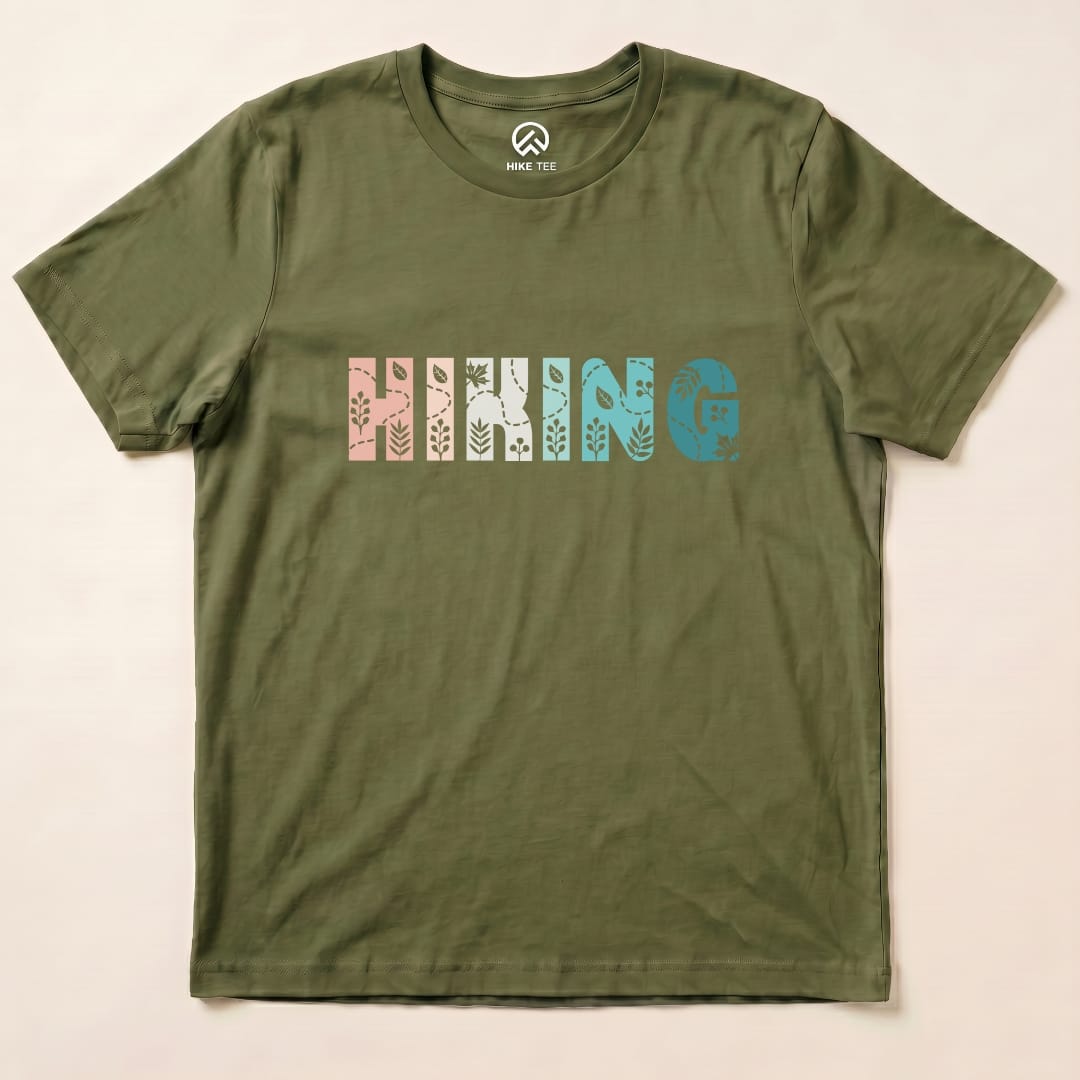 Hiking Floral Shirt Hike Tee T-Shirt Military Green / S