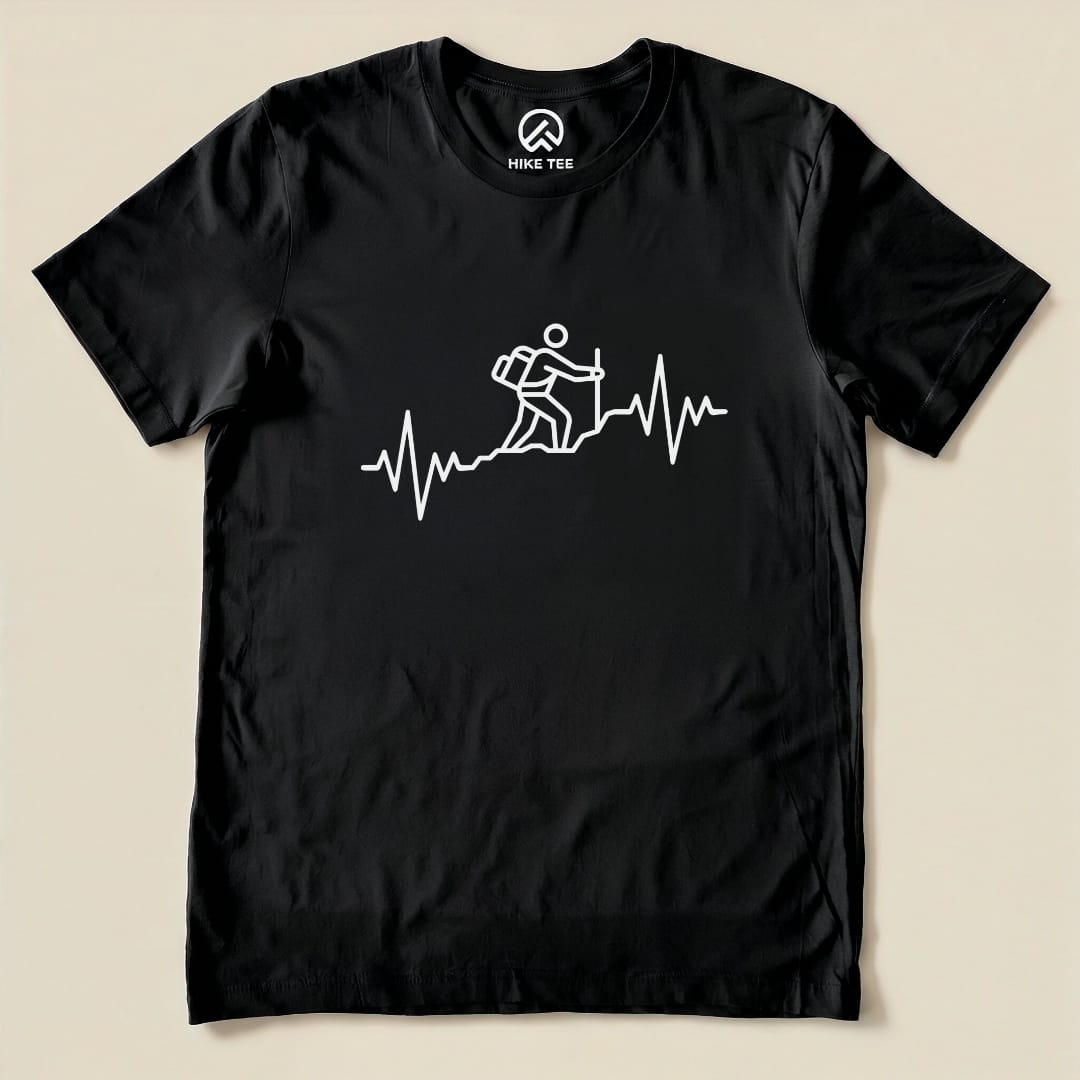 Hiking Heart Rate Shirt Hike Tee T-Shirt Black / S