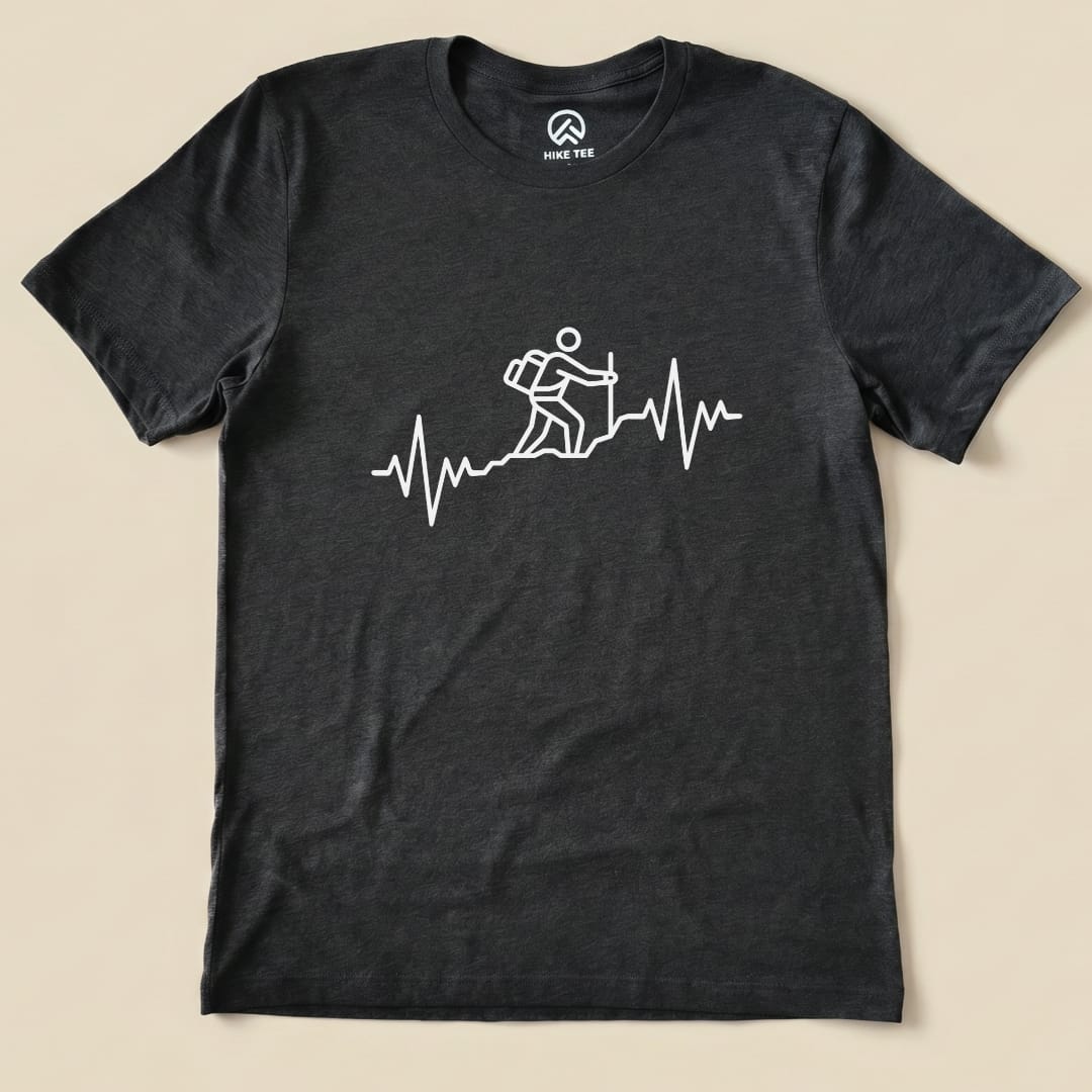 Hiking Heart Rate Shirt Hike Tee T-Shirt Dark Grey Heather / S