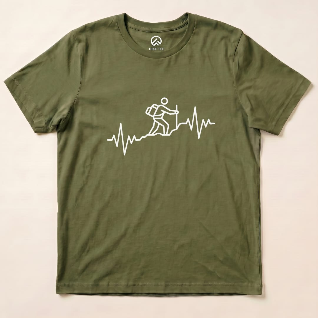 Hiking Heart Rate Shirt Hike Tee T-Shirt Military Green / S