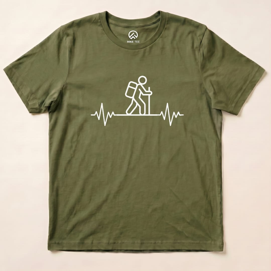 Hiking Heart Rate Shirt Hike Tee T-Shirt Military Green / S