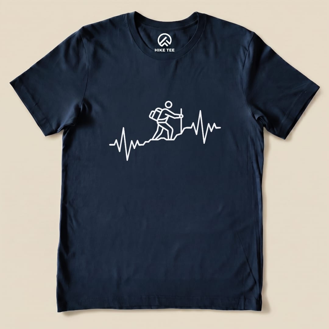Hiking Heart Rate Shirt Hike Tee T-Shirt Navy / S