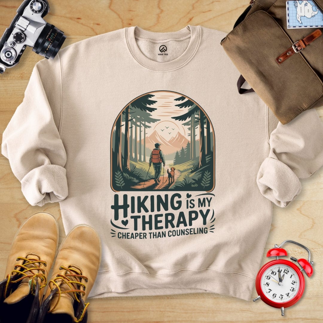 Hike Tee Sweatshirt Sand / S Hiking is my Therapy Sweatshirt