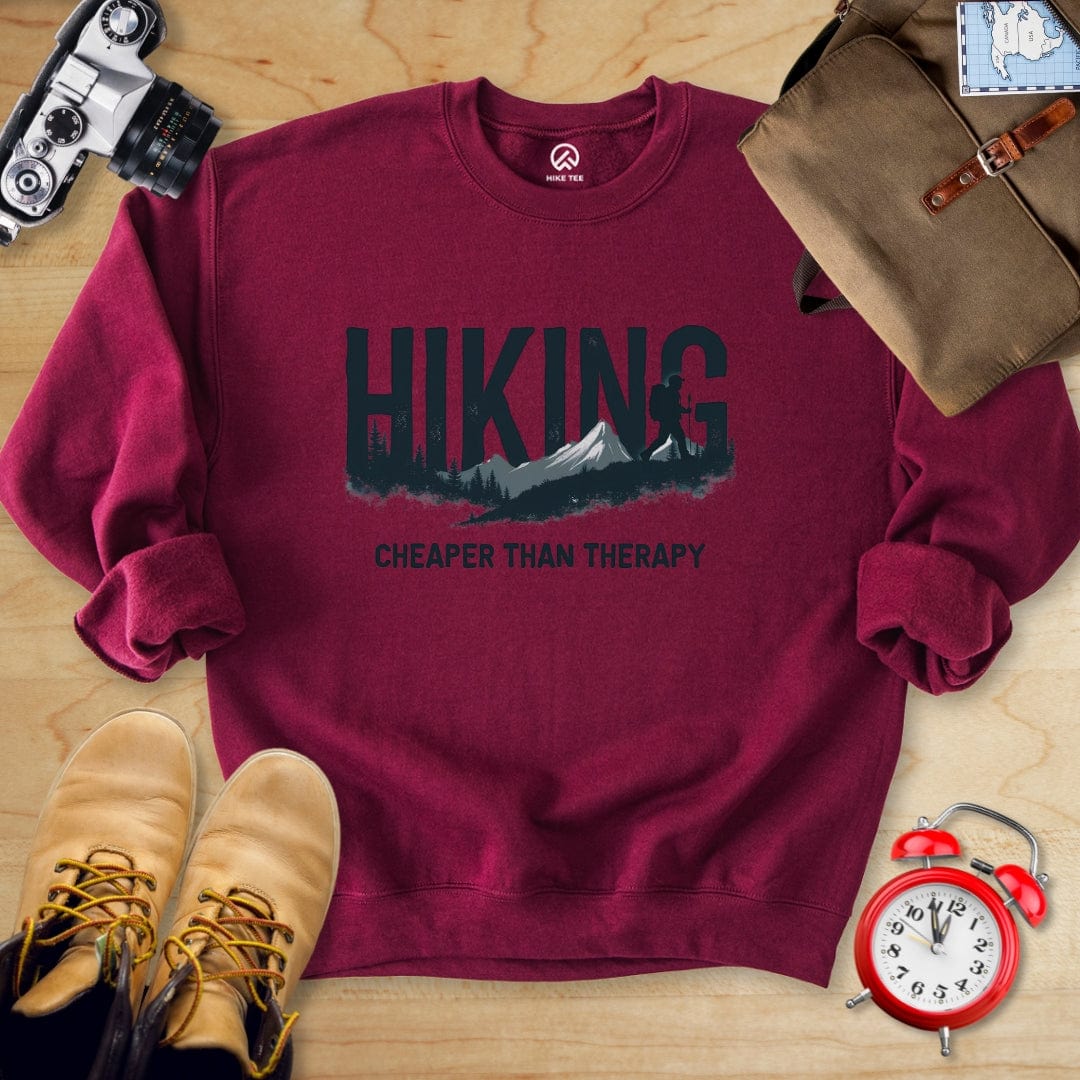 Hike Tee Sweatshirt Maroon / S Hiking is Therapy Sweatshirt