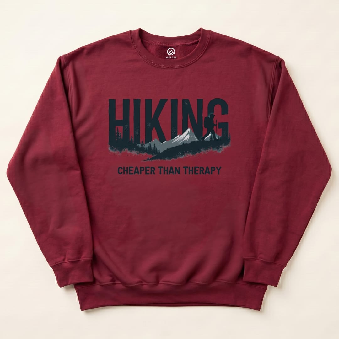 Hiking is Therapy Sweatshirt Hike Tee Sweatshirt Maroon / S