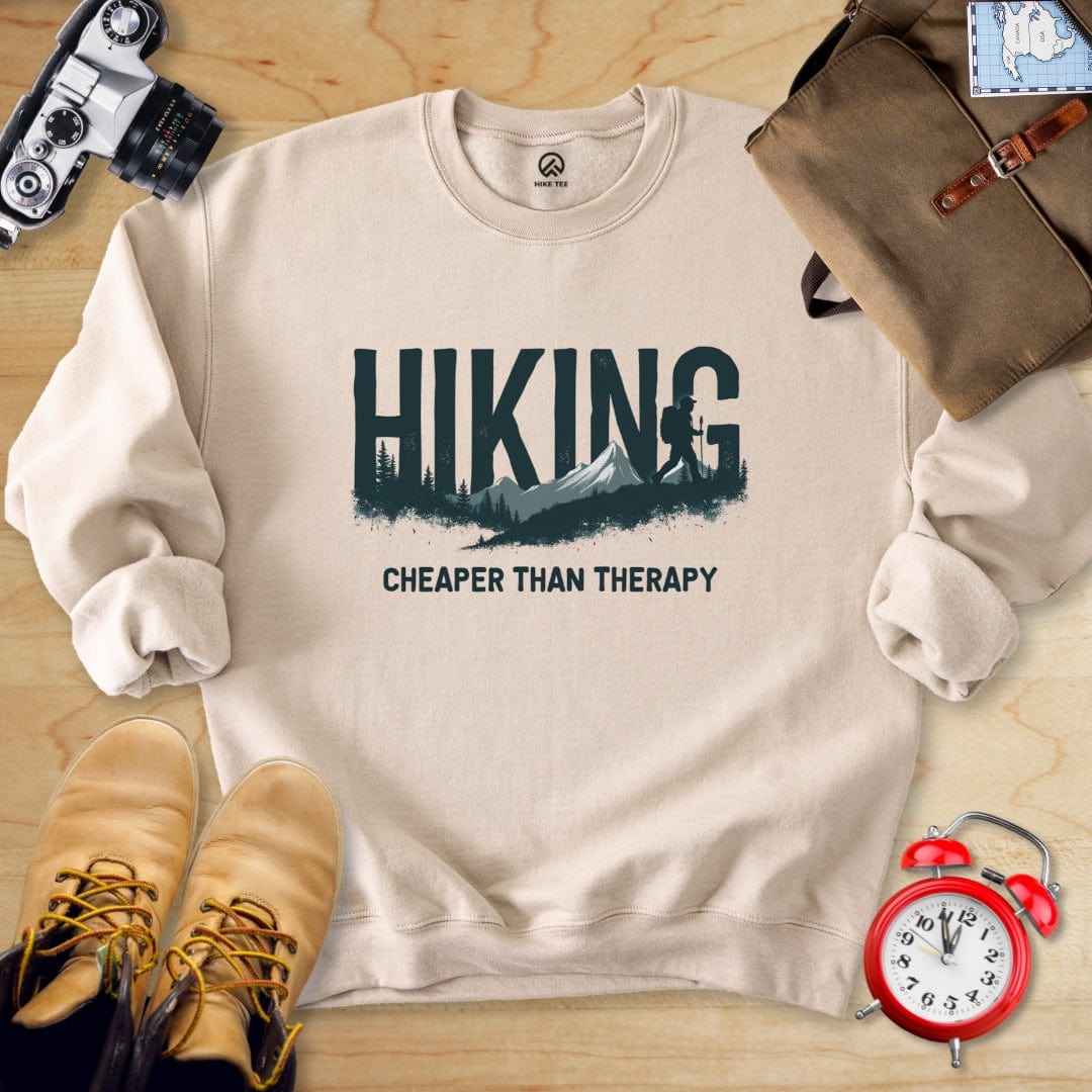 Hike Tee Sweatshirt Sand / S Hiking is Therapy Sweatshirt