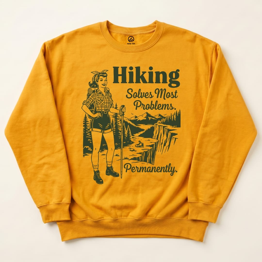 Hiking Problem Solved Sweatshirt Hike Tee Sweatshirt Gold / S