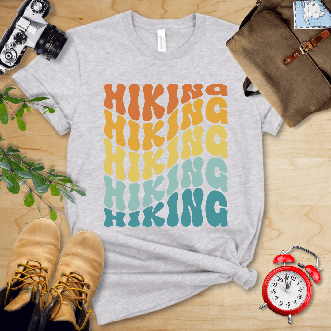 Printify T-Shirt Athletic Heather / S Hiking Vintage Wavy Text Shirt